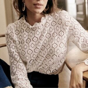 Sezane Eglantine White Blouse Size S Eu 36 NWT
